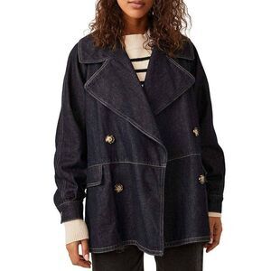 Free People Denim Long Sleeve Button Front Car Coat